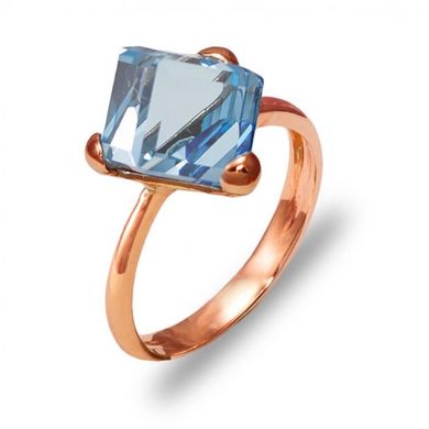 Золотое кольцо "T.Cube" с кристаллом "Swarovski", 16, Голубой