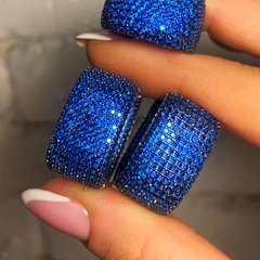 Серебряные серьги кольца "Grande Sapphire", Синий, Синий