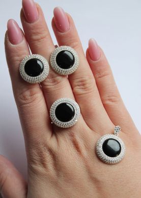 Серебряное женское кольцо "Roksolana Black", уточнюйте, Белый-Черный