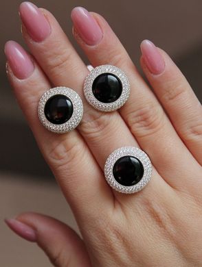Серебряное женское кольцо "Roksolana Black", уточнюйте, Белый-Черный