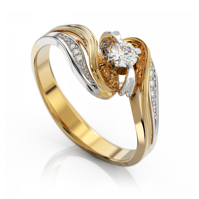 Золота каблучка з діамантами "Aurora", уточнюйте, 1Кр57-0,17-2/2; 6Кр57-0,03-3/2, Білий
